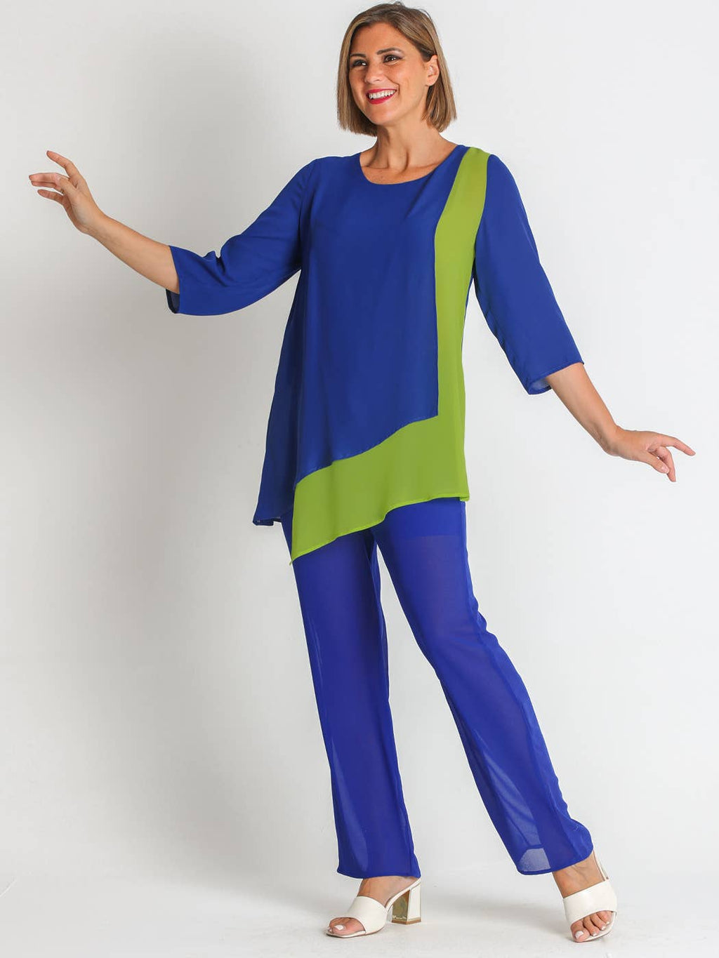 DOUBLE LOW ASYMMETRIC CHIFFON BLOUSE