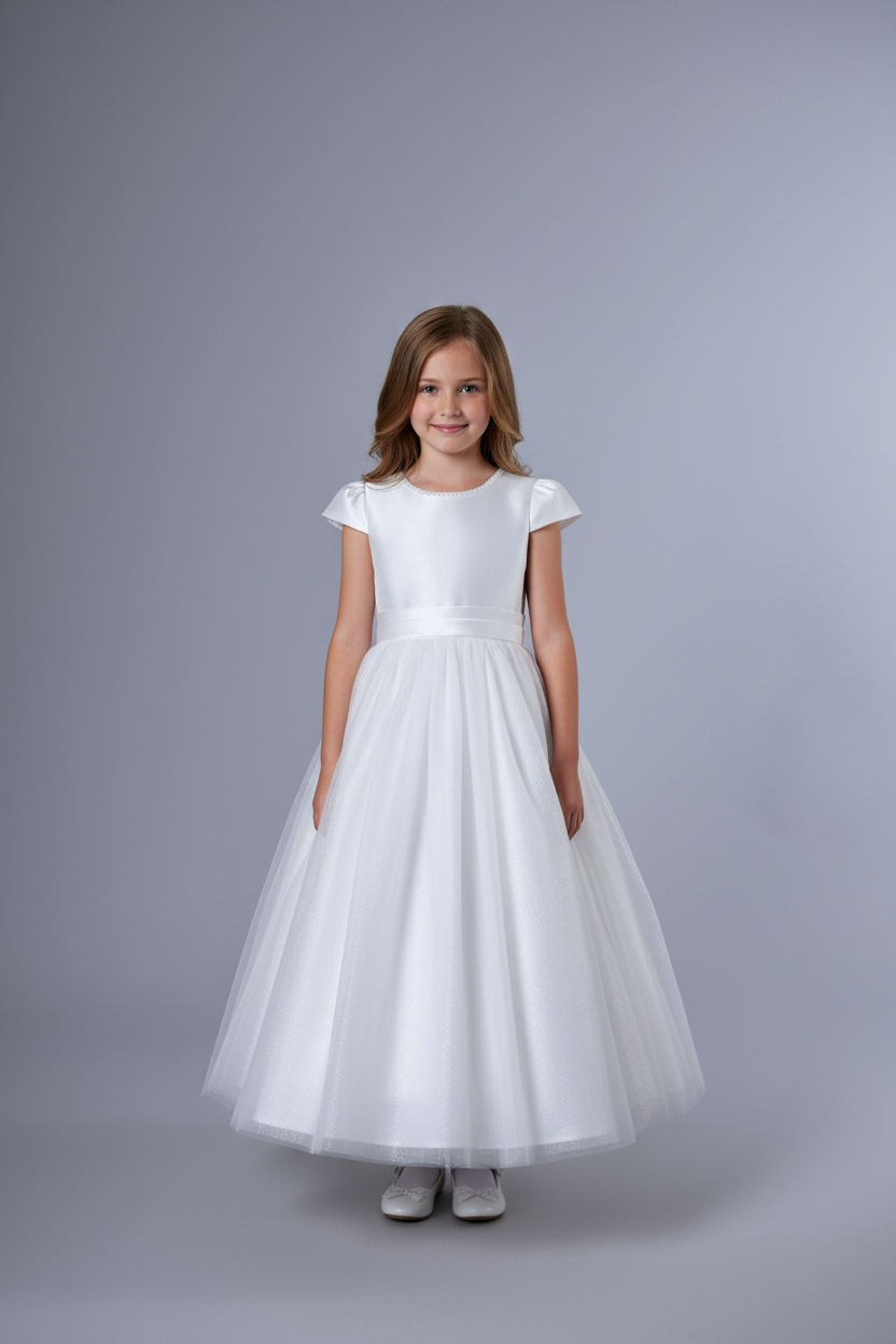 Ivory Flower girl dress Short sleeves