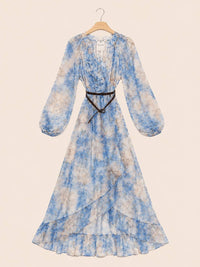 Boho Chic Long Floral Flowing Dress with Belt