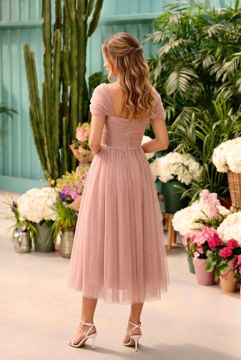 Short Tulle Dress with Draped Shoulders #2