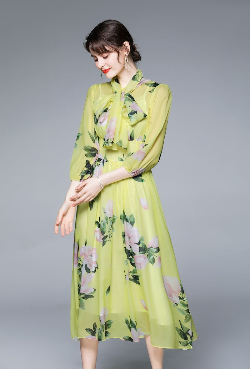 Lime green and pink midi dress