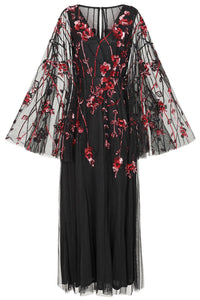 Zola Black Floral Embellished Cape Maxi Dress