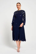 Annette Navy Embellished Cape Sleeve Midi Dress