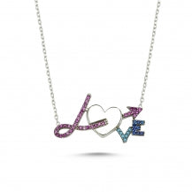 925 Sterling Silver Love  Heart Cubic Zirconia  Necklace