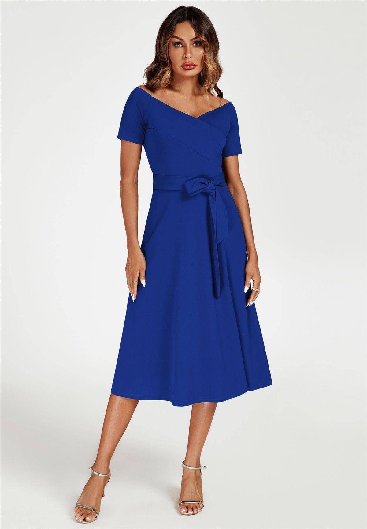 Bardot Midi Dress In Royal Blue