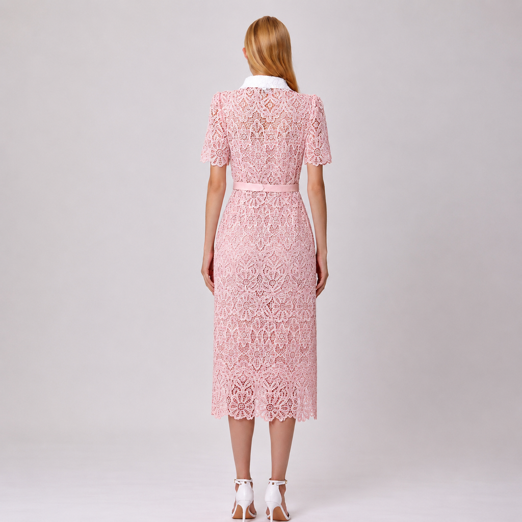 Buttoned dress in sheer lace: Rose