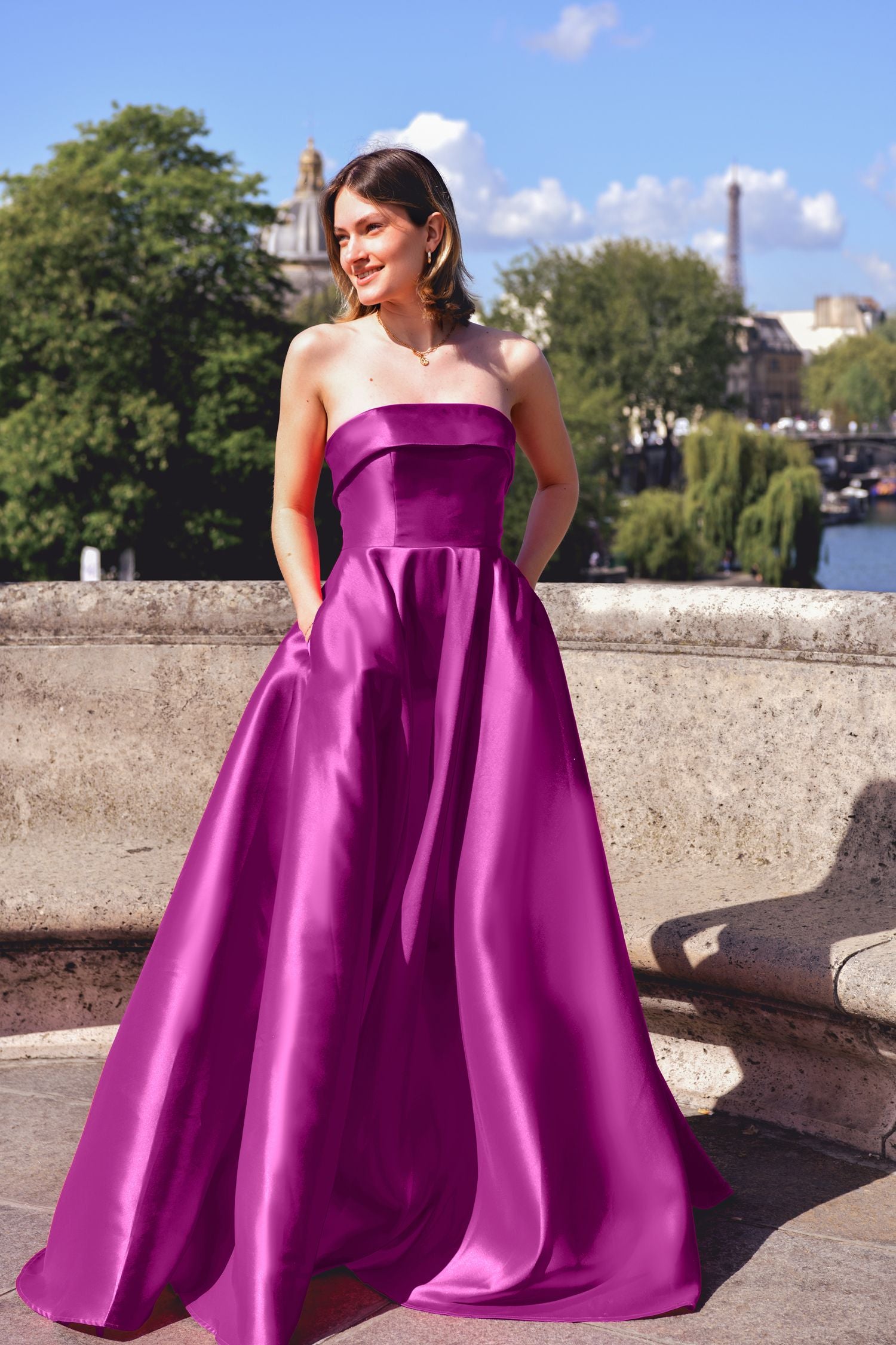 KAELLE Strapless Satin Ballgown