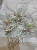Pink flowers, Swarovski crystals with silver leaf and feathers hair pin