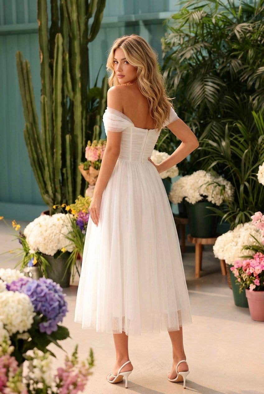 Short Tulle Dress with Draped Shoulders #2