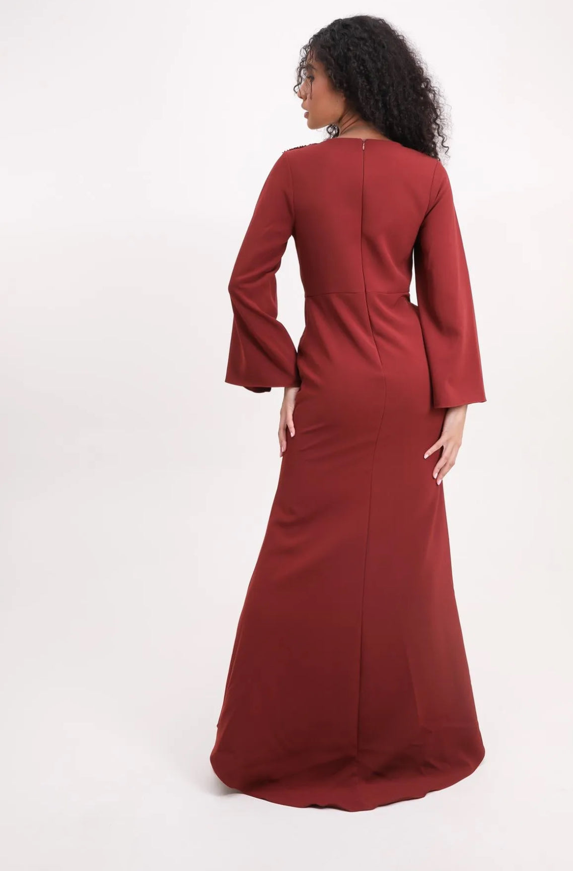 Terracotta Long sleeve evening dress