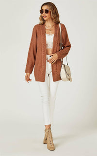 FS Collection (Germany) - Midi Cable Knit Cardigan in Caramel