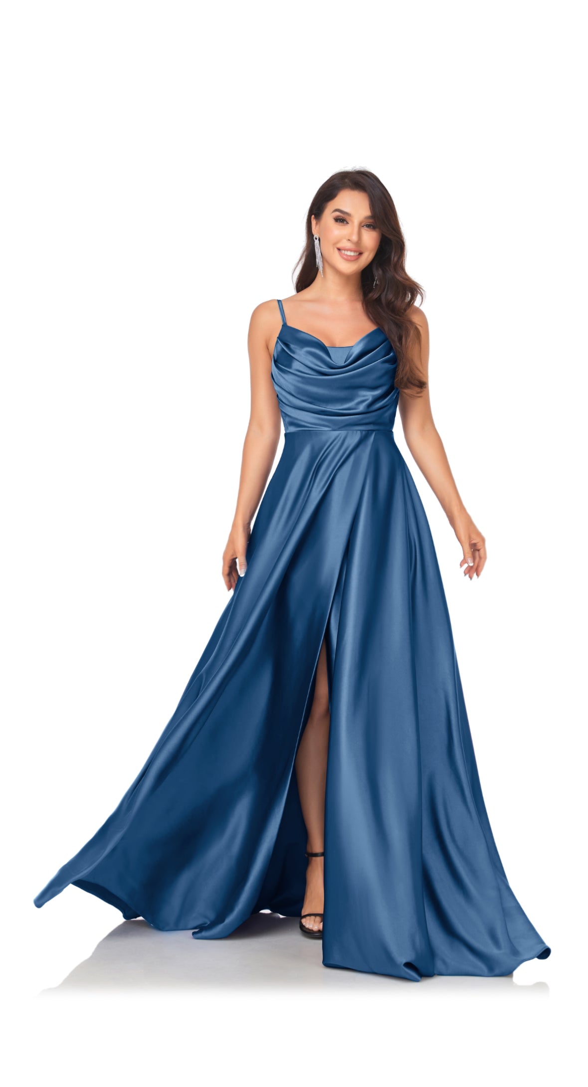 Spaghetti straps and Cowl collar A line  dress