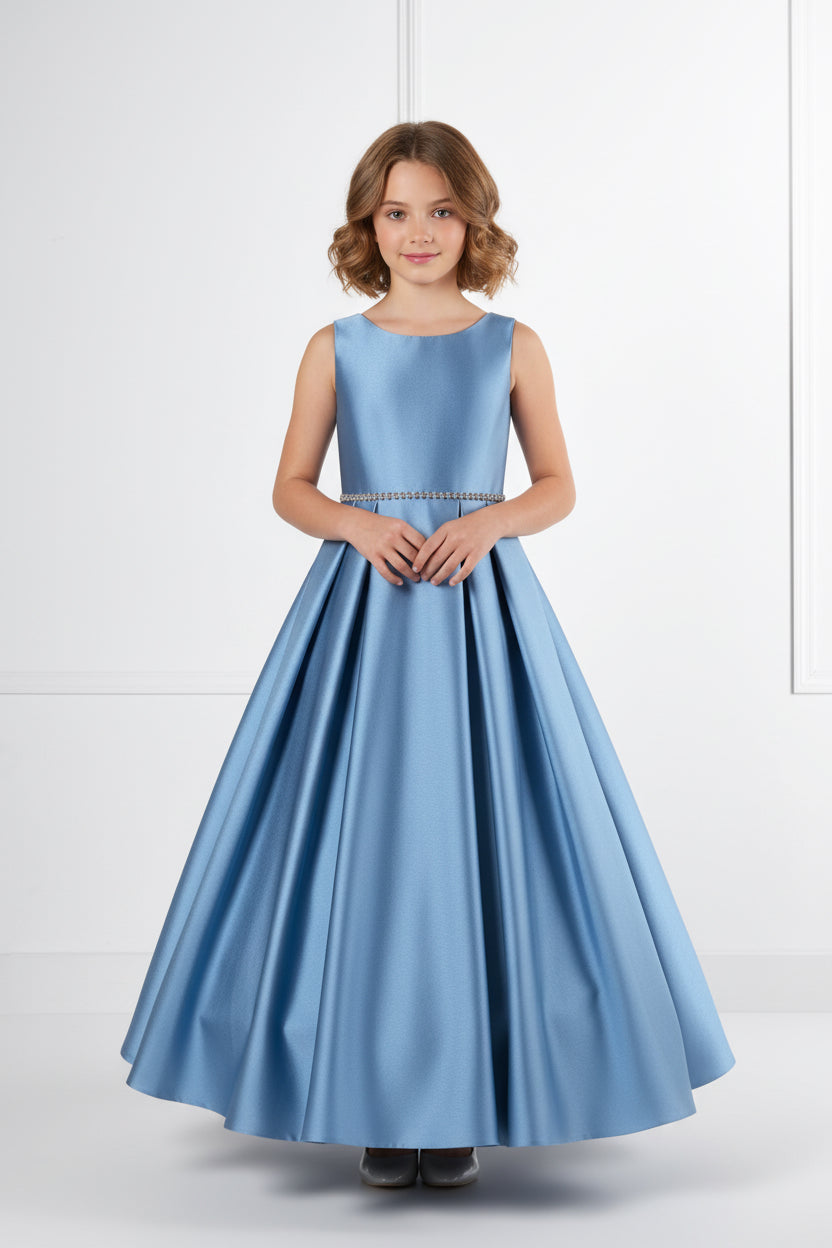 Mid Calf, Blue Flower Girl dress