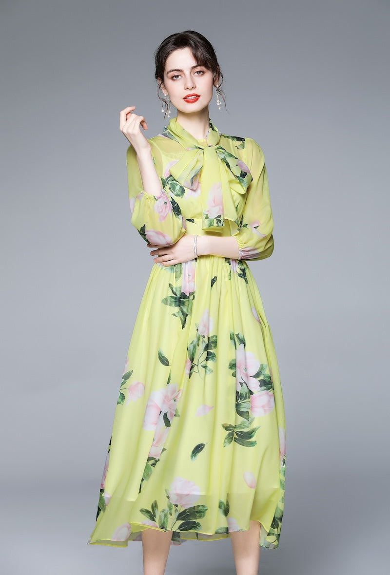 Lime green and pink midi dress