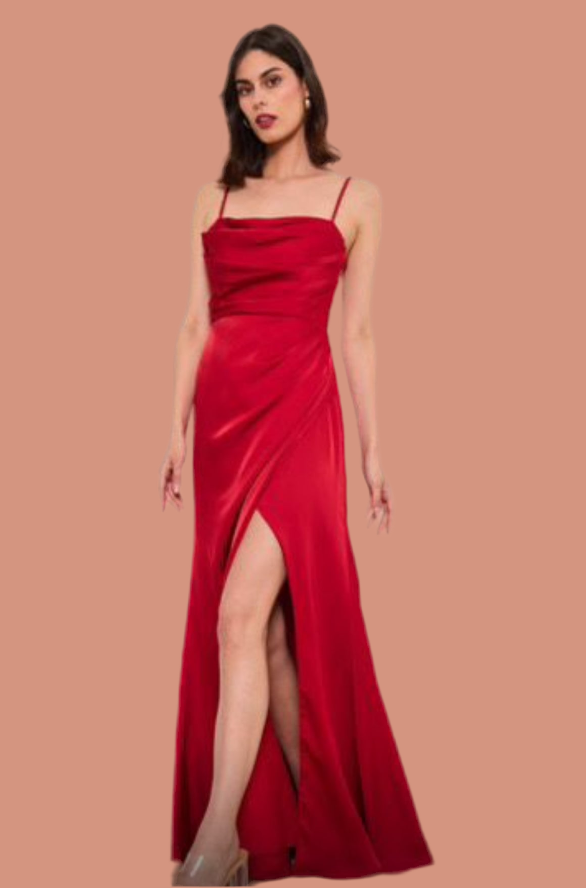 Long Satin cowl collar dress