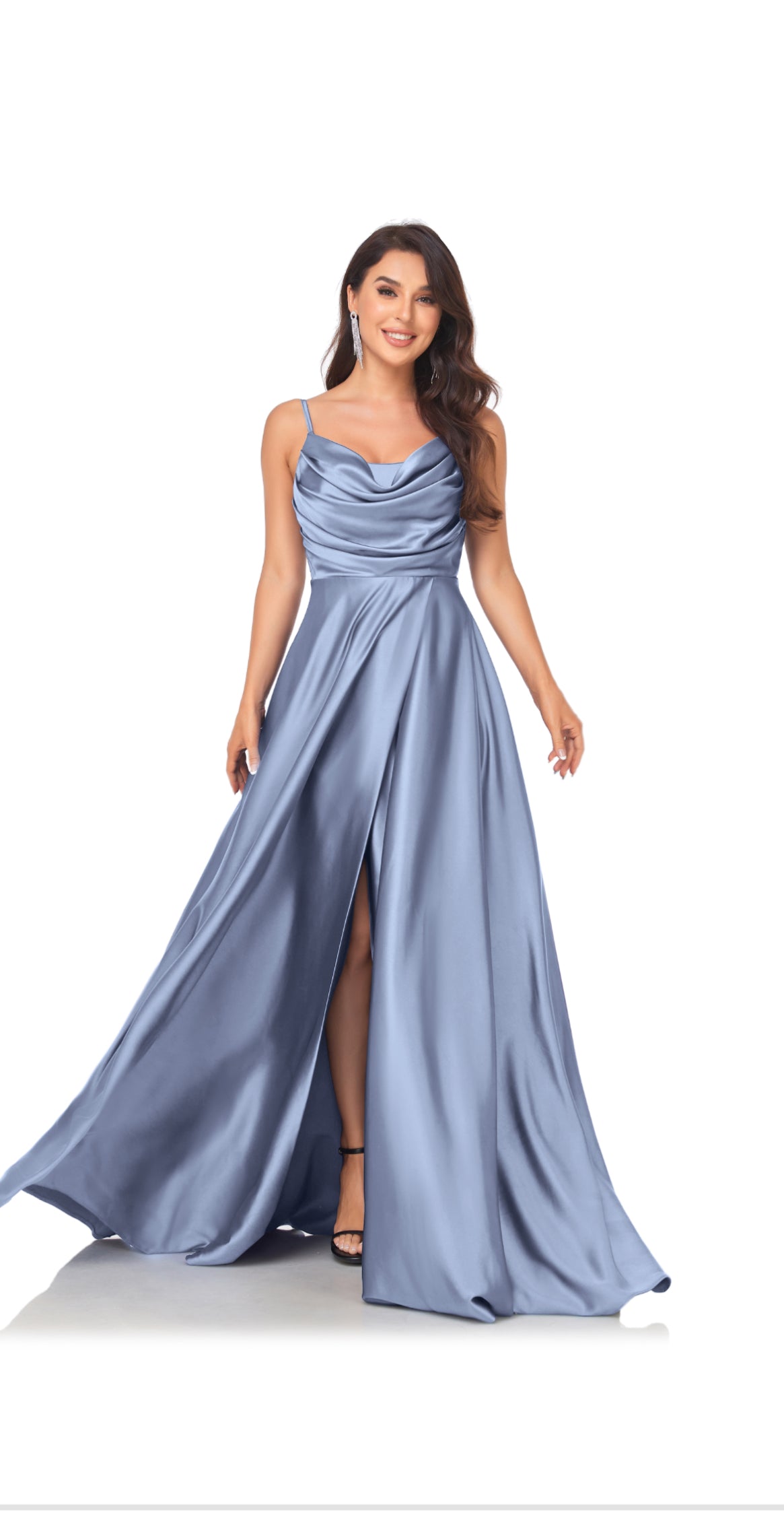 Spaghetti straps and Cowl collar A line  dress