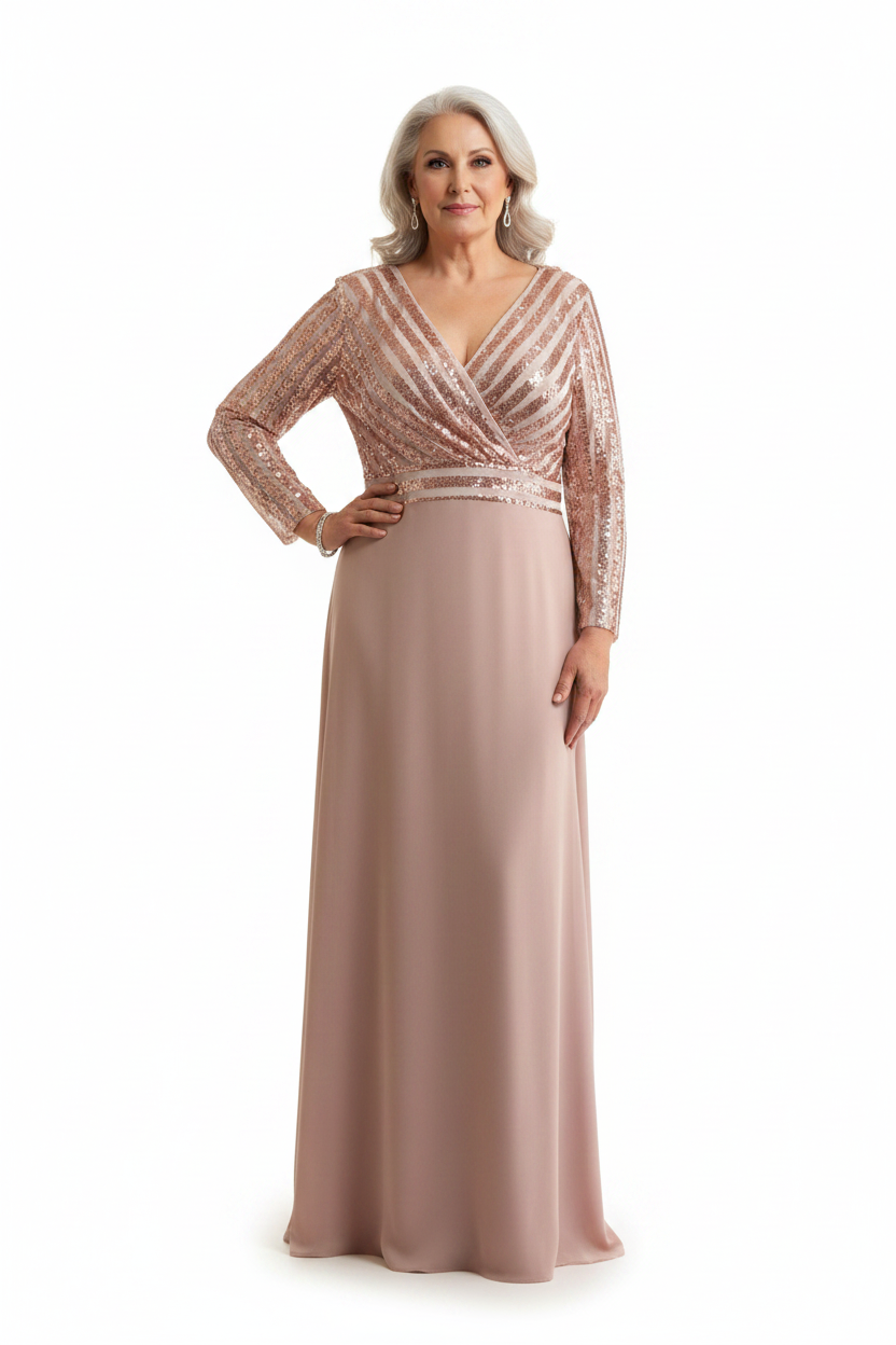 V-Neck, 3/4 Sleeve evening dress