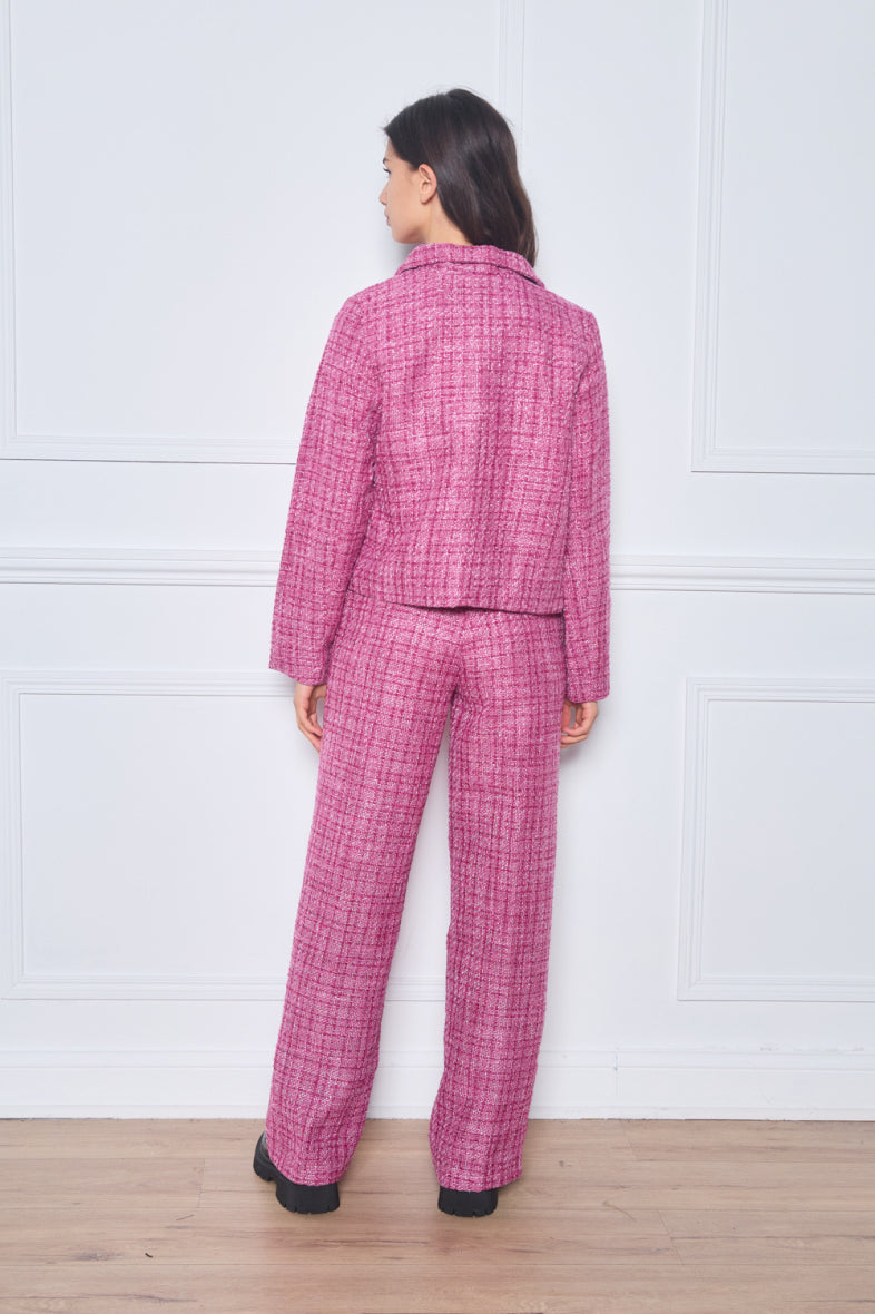 Fuchsia Tweed Jacket with Collar