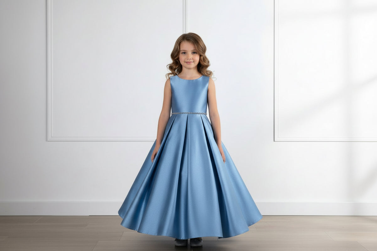 Mid Calf, Blue Flower Girl dress