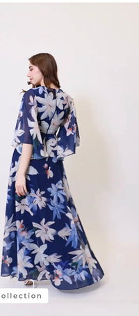 Women’s Chiffon Floral Maxi Dress with Long Sleeves