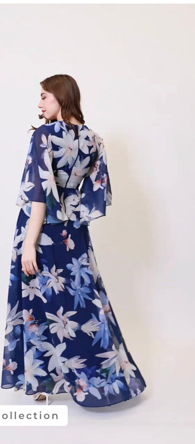 Women’s Chiffon Floral Maxi Dress with Long Sleeves