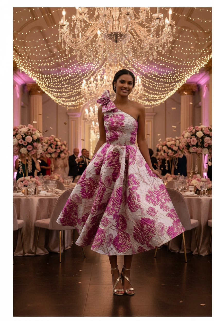 Jacquard One Shoulder Dress