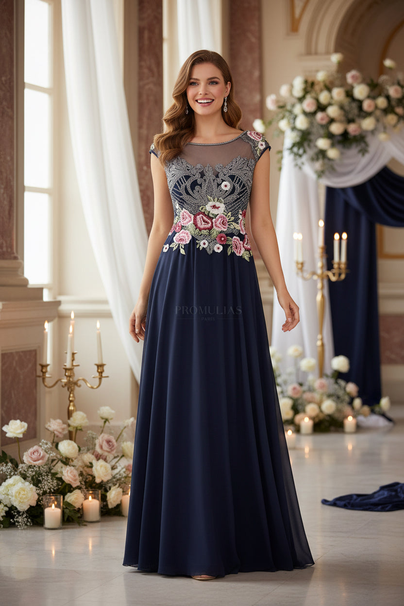Hand-placed embroidered beaded flowers Elegance Evening dress