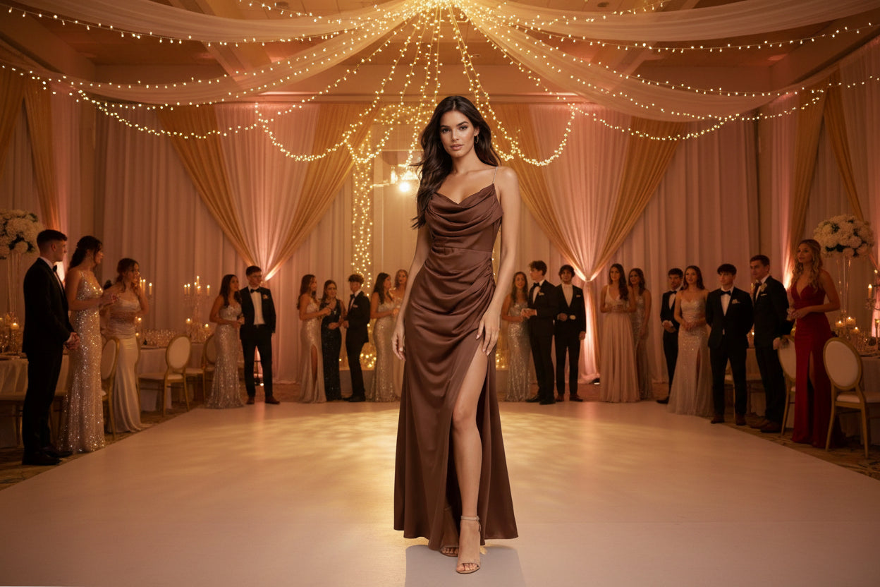 Light Chocolate Brown Satin Dress