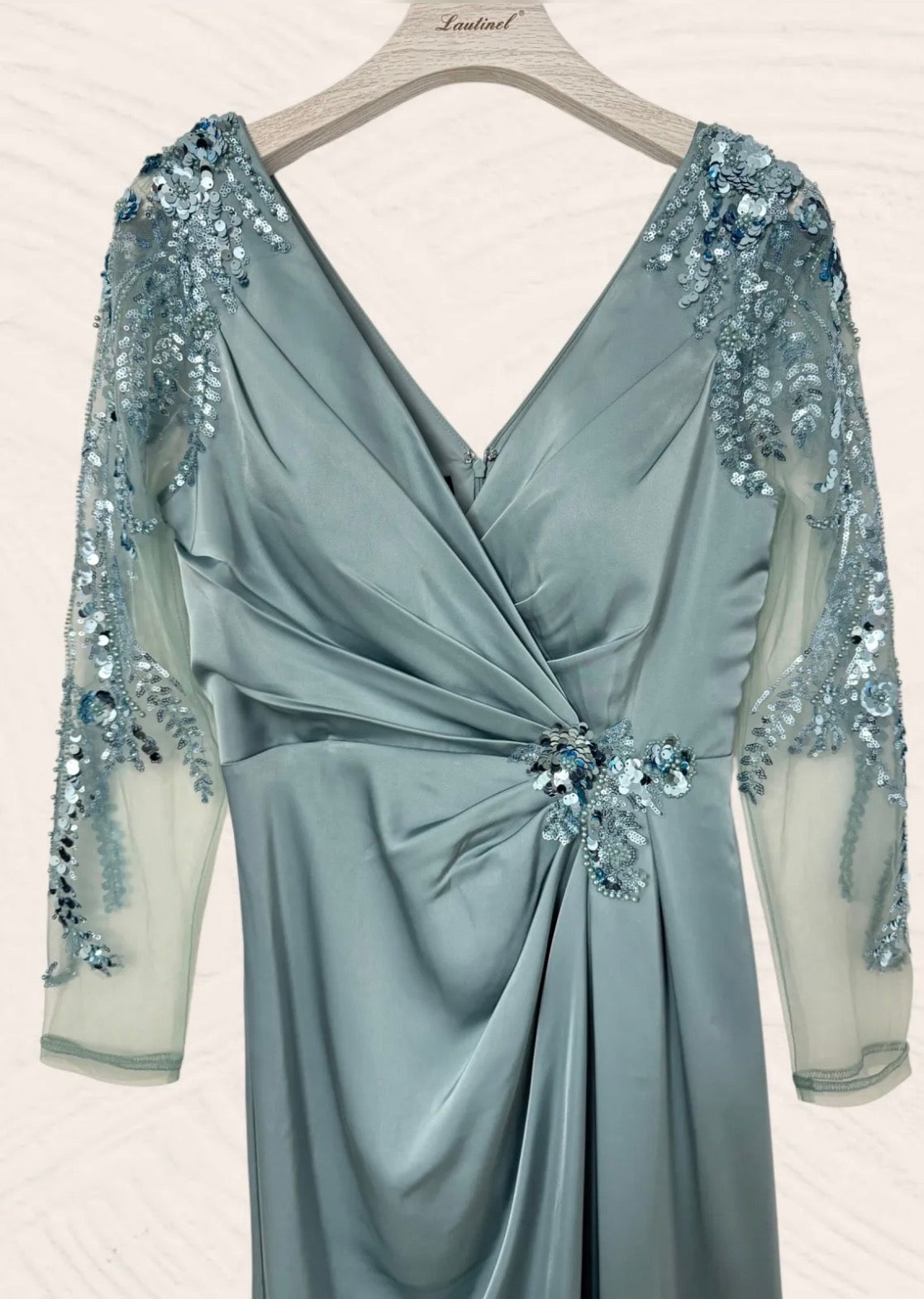 Big Size Celadon Green Satin Dress