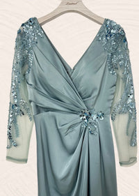 Big Size Celadon Green Satin Dress