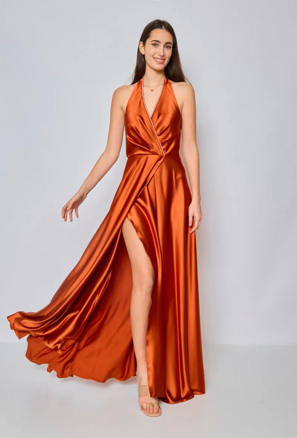 Satin tie-neck Bridesmaid dress