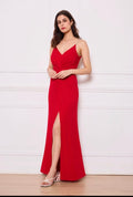 Red rhinestone streps long dress