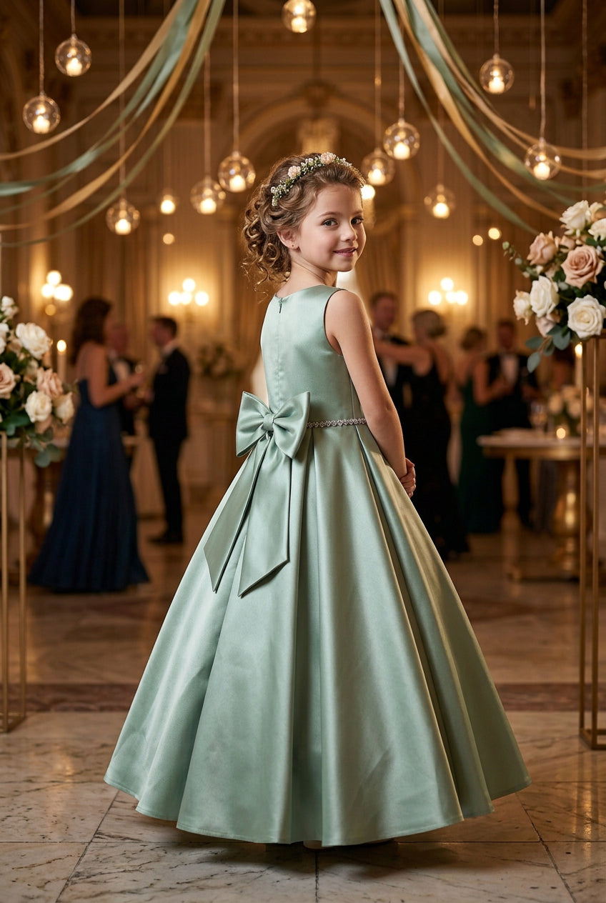 Mid Calf, Blue Flower Girl dress