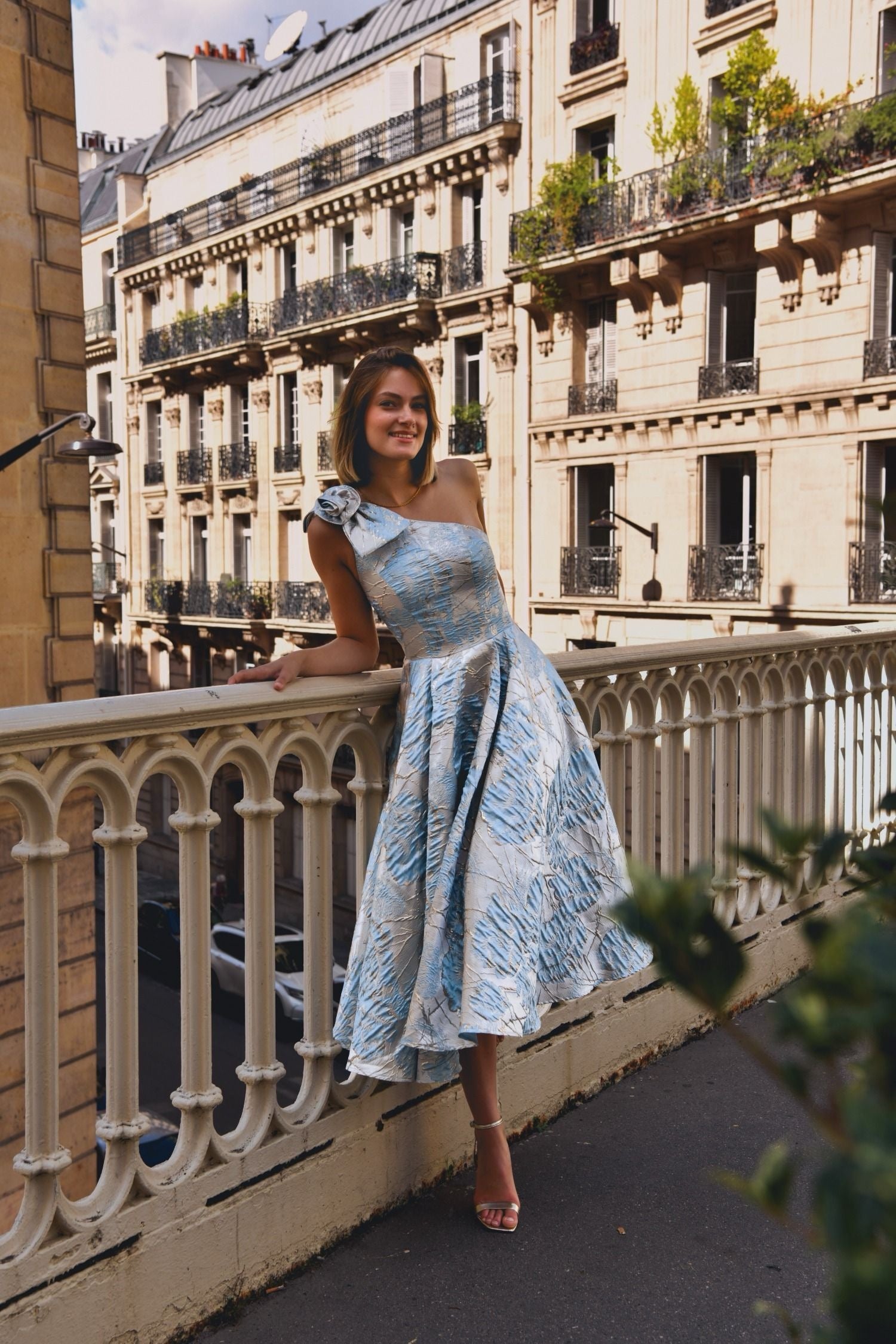 One Shoulder Jacquard Midi Dress