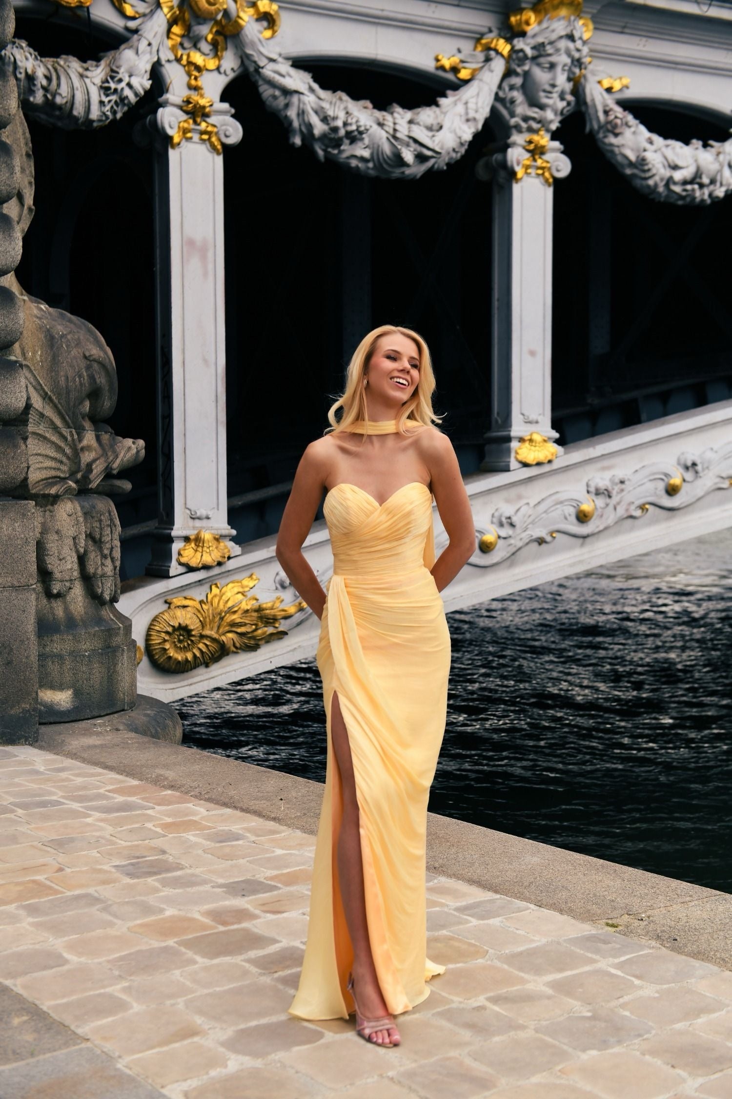 Sweetheart Bodice with high slit chiffon dress