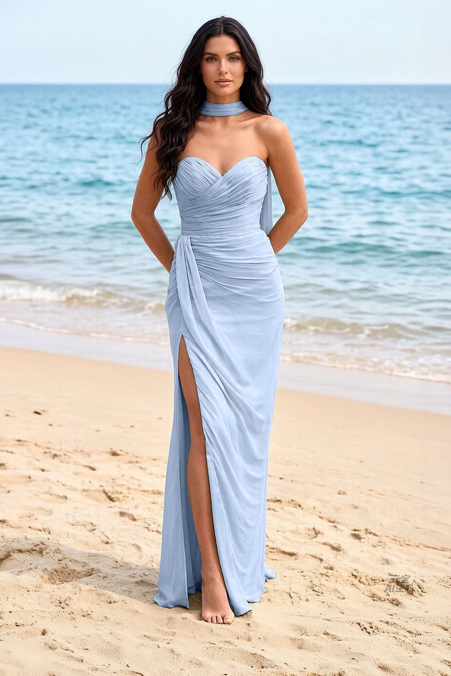 Sweetheart Bodice with high slit chiffon dress