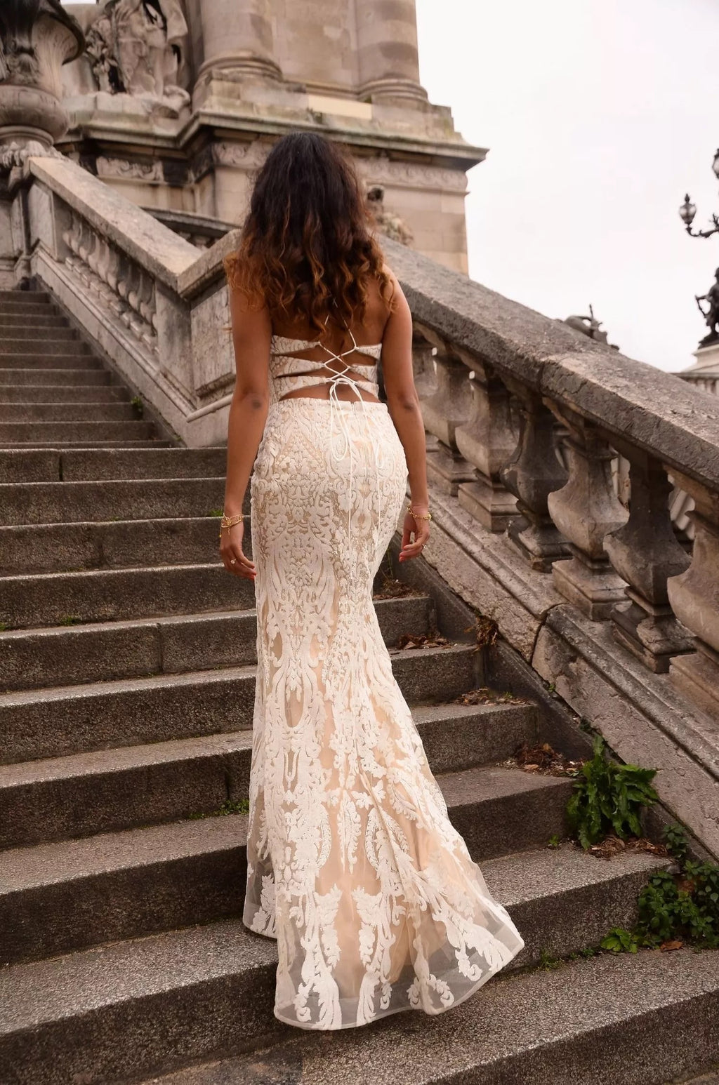 Halter Neck Long Fitted Embroidered dress with high leg slit