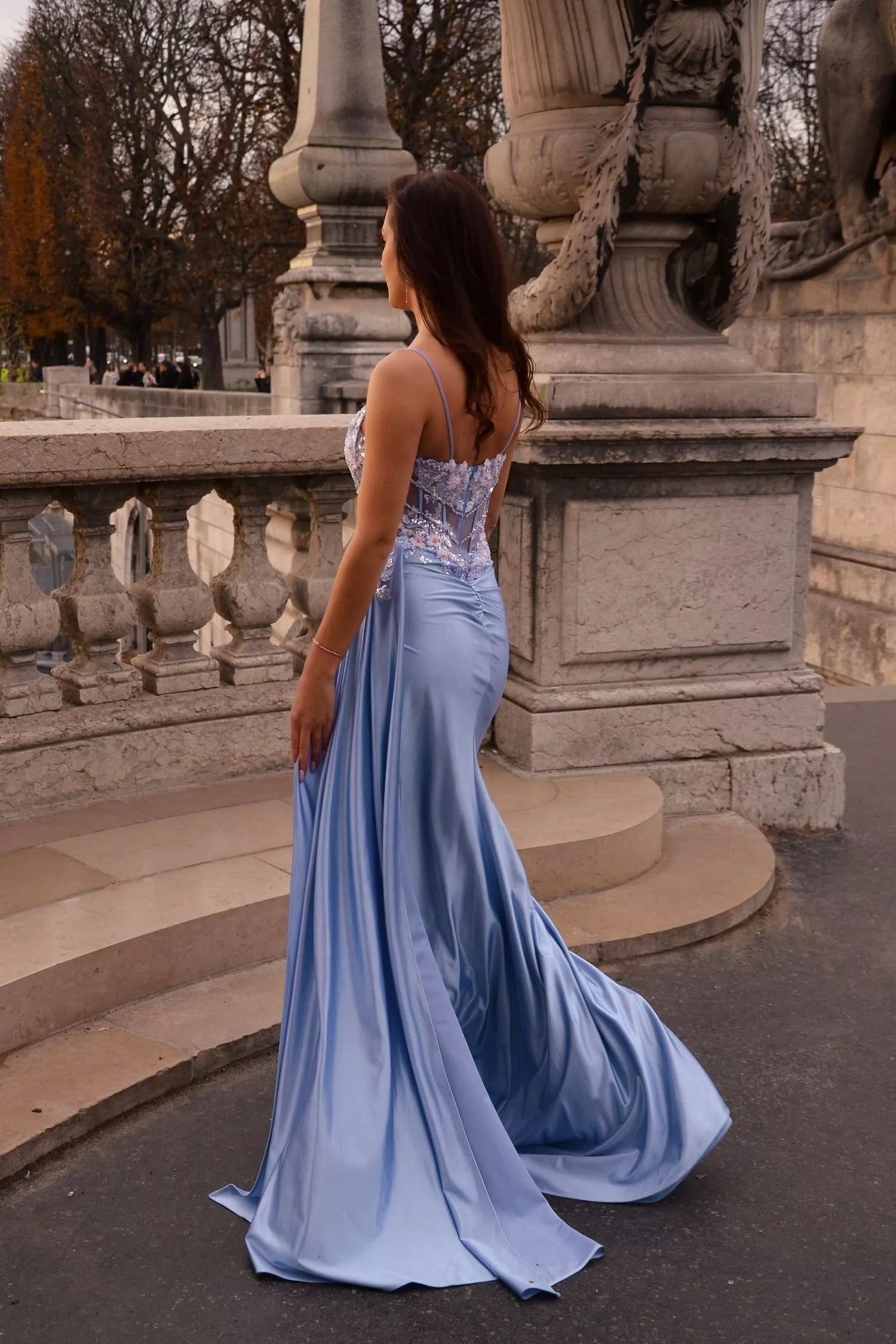 Delicate floral embroidery Bodice with HighSlit Dress