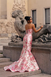Floral patterned Satin Jacquard Floor length gown