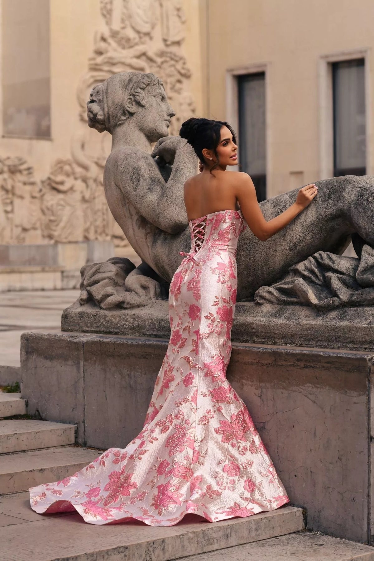 Floral patterned Satin Jacquard Floor length gown
