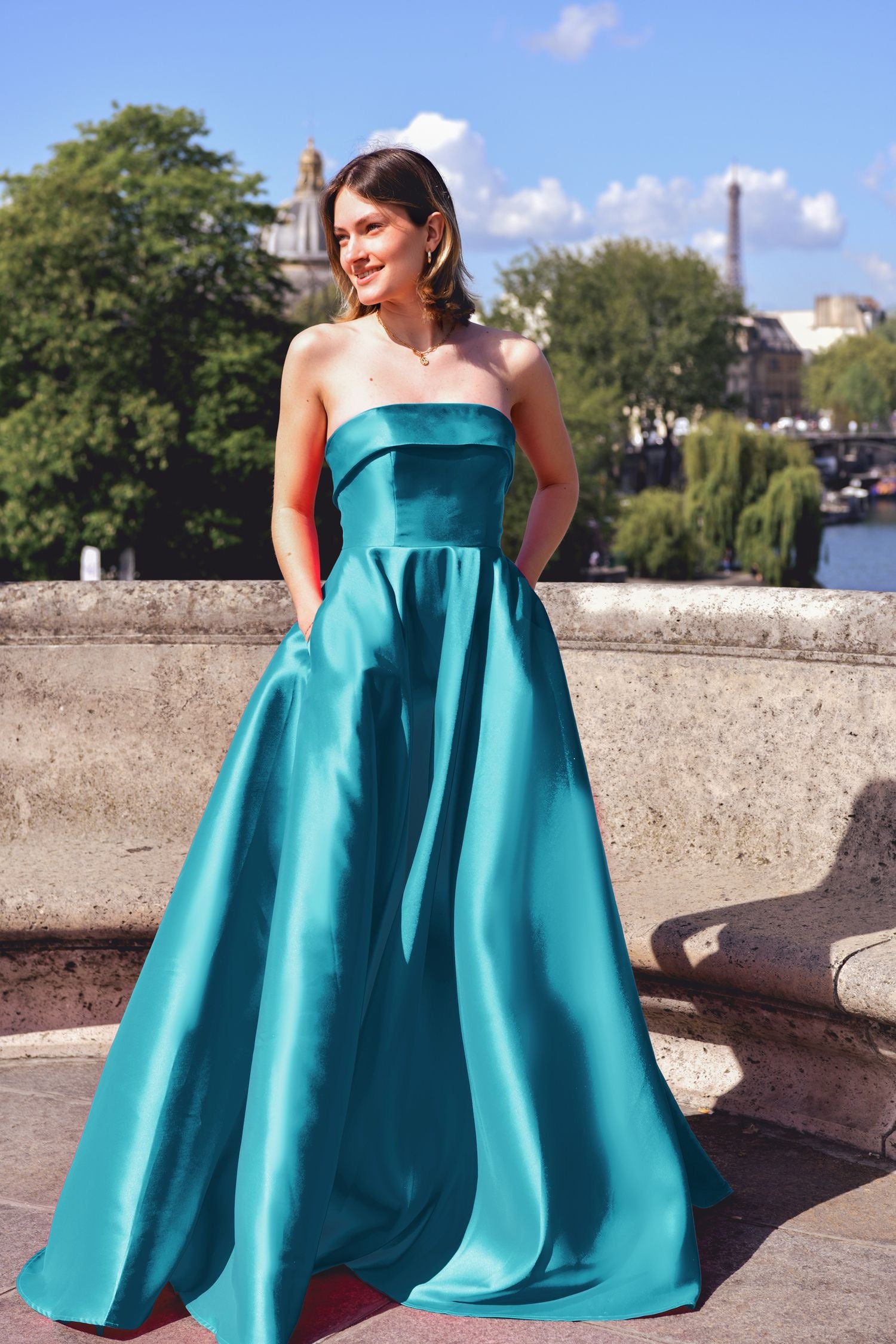 KAELLE Strapless Satin Ballgown