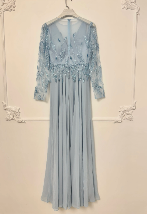 Long sleeve Sky Blue Chiffon dress