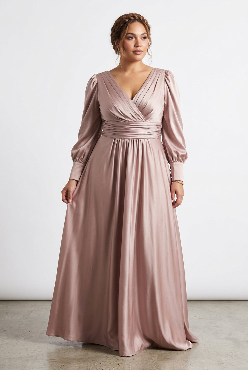 Long-Sleeve Satin A-Line Dress