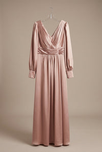 Long-Sleeve Satin A-Line Dress
