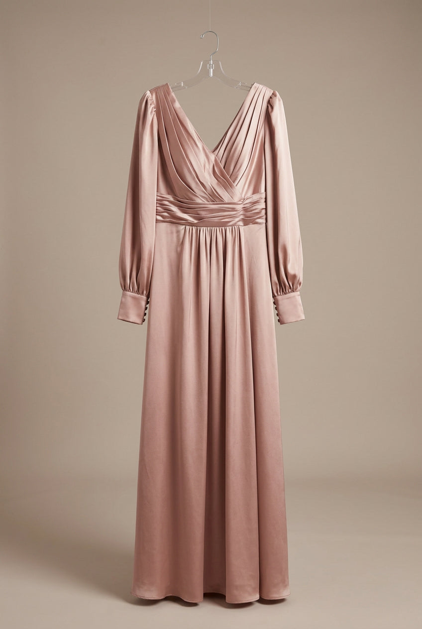Long-Sleeve Satin A-Line Dress