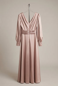 Long-Sleeve Satin A-Line Dress