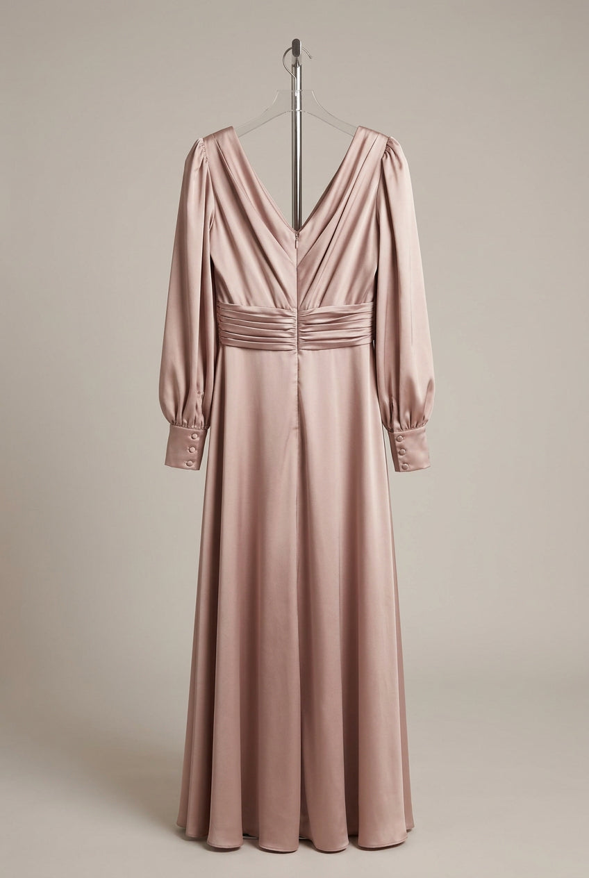 Long-Sleeve Satin A-Line Dress