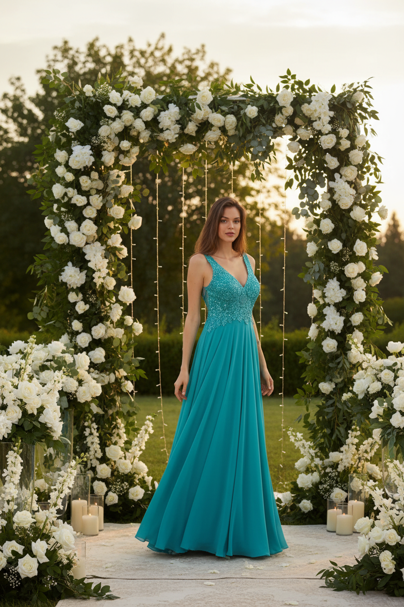 Chiffon dress with lace