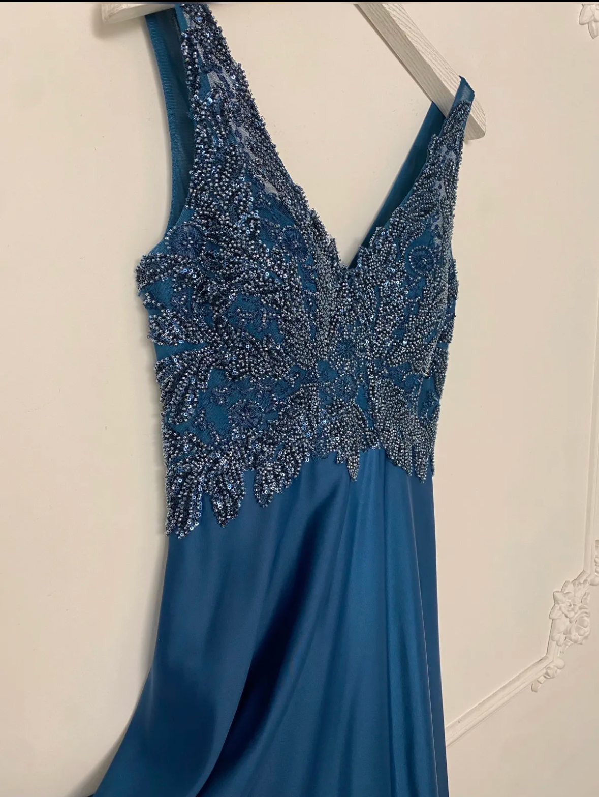 Elegant beaded bodice Satin Dress dress