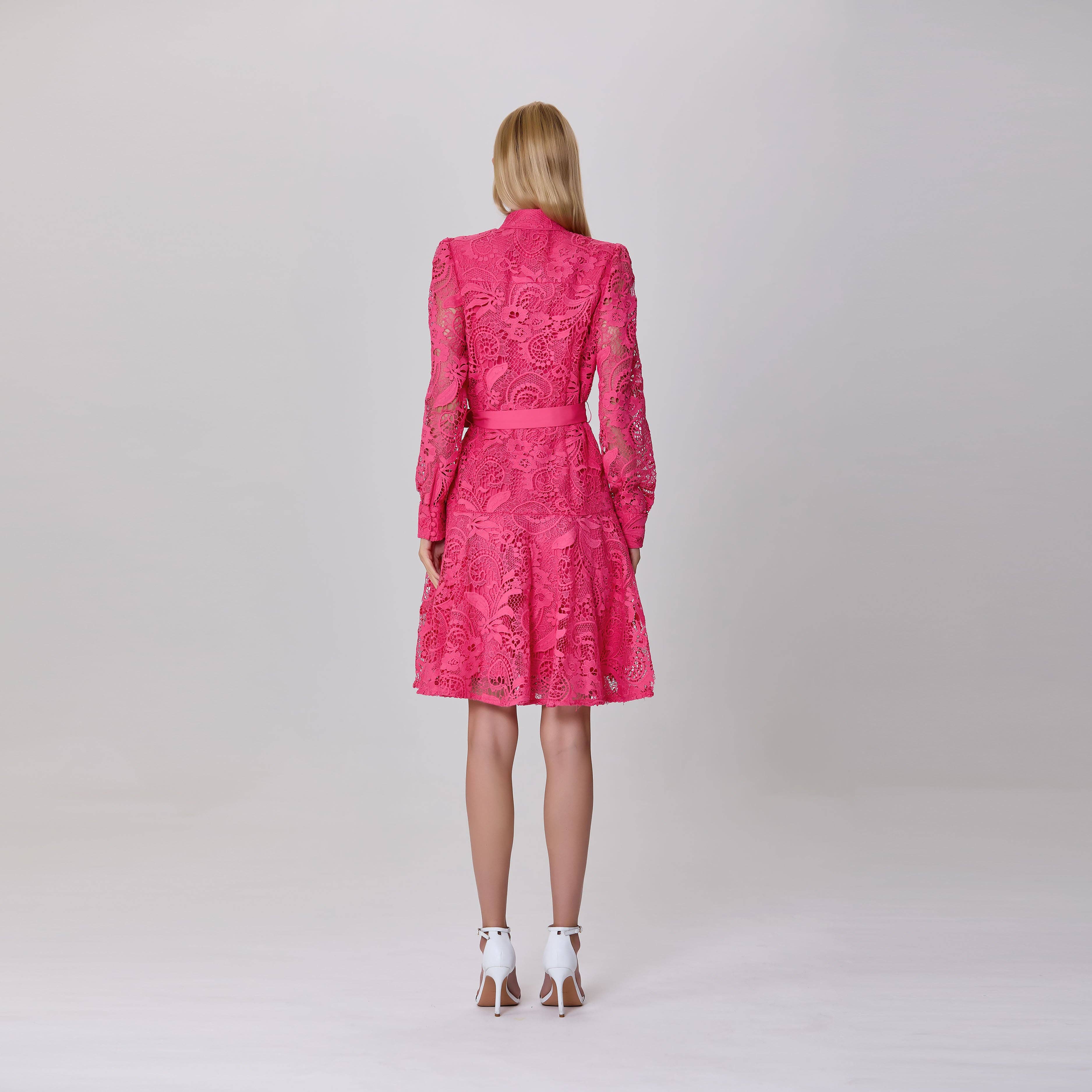 Short dress with long sleeves, all in lace